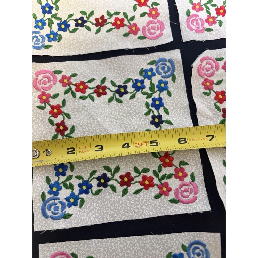Set of 14 Vtg Quilt Blocks~ Machine Embroidered Flower Border~6